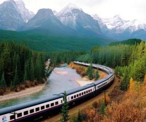 Puzzle Τρένο επιβάτες σε ένα ορεινό τοπίο